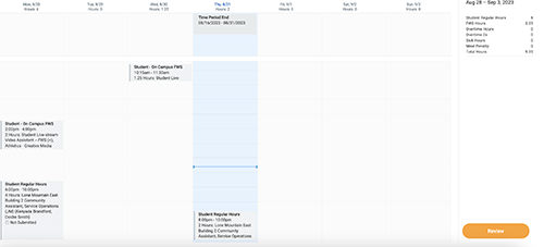 screenshot of a work schedule on a computer